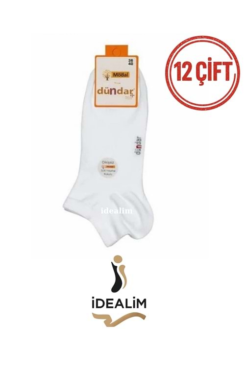 DÜNDAR PLUS 12Lİ KADIN MODAL PATİK ÇORAP - MODAL - BEYAZ - 36-40
