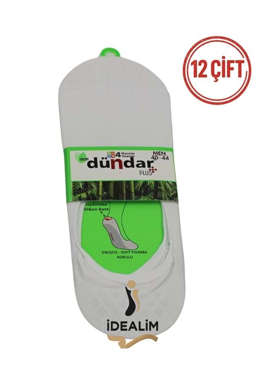 DÜNDAR PLUS 12Lİ ERKEK BAMBU BABET ÇORAP - BAMBU - BEYAZ - 40-44