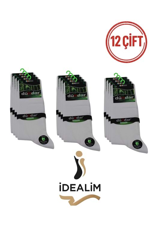 DÜNDAR PLUS 12Lİ ERKEK BAMBU LYCRA SOKET ÇORAP - BAMBU - BEYAZ - 40-44