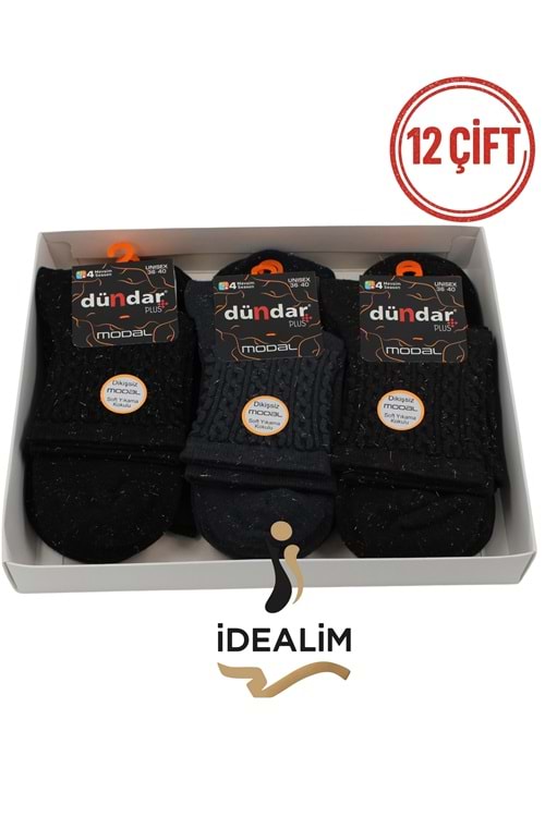 DÜNDAR PLUS 12Lİ KADIN MODAL SOKET ÇORAP - DÜNDAR - MODAL-5725-35-SİMLİ - ASORTİ - 36-40