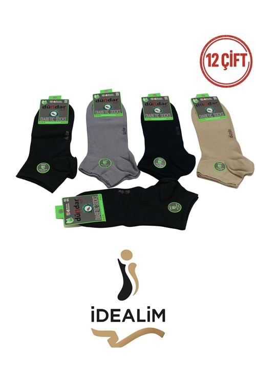 DÜNDAR PLUS 12Lİ ERKEK BAMBU PATİK (DİYABETİK) ÇORAP - BAMBU - ASORTİ - 40-44