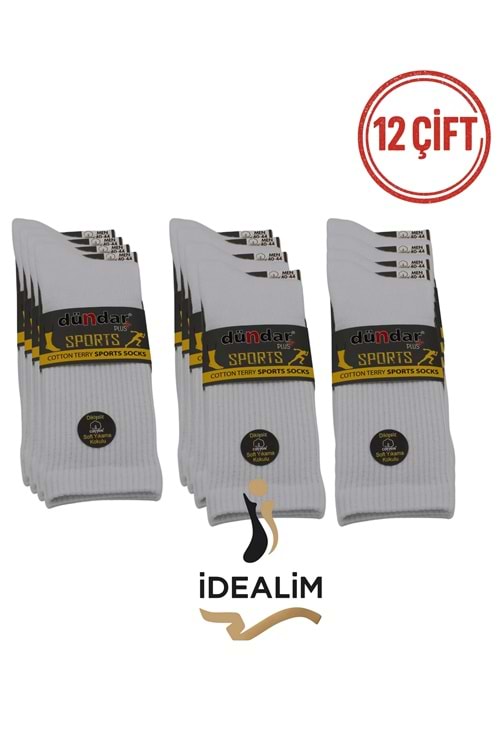DÜNDAR ERKEK COTTON TABAN HAVLU TENİS ÇORAP - COTTON - BEYAZ - 40-44