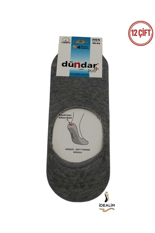 DÜNDAR PLUS 12Lİ ERKEK COTTON BABET ÇORAP - 8207-GRİ-40-44