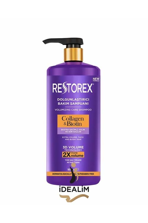 Restorex 900ML Dolgunlaştırıcı Bakım Şampuan Collagen+Biotin (Ekstra Hacimli Kalın ve Gür Saçlar)