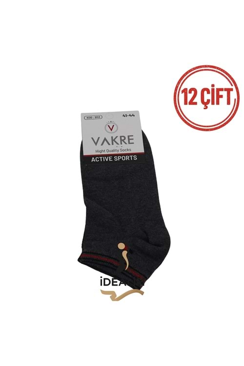 VAKRE 12Lİ ERKEK PATİK ÇORAP - E-P-DÜZ RENK - SİYAH - 40-44