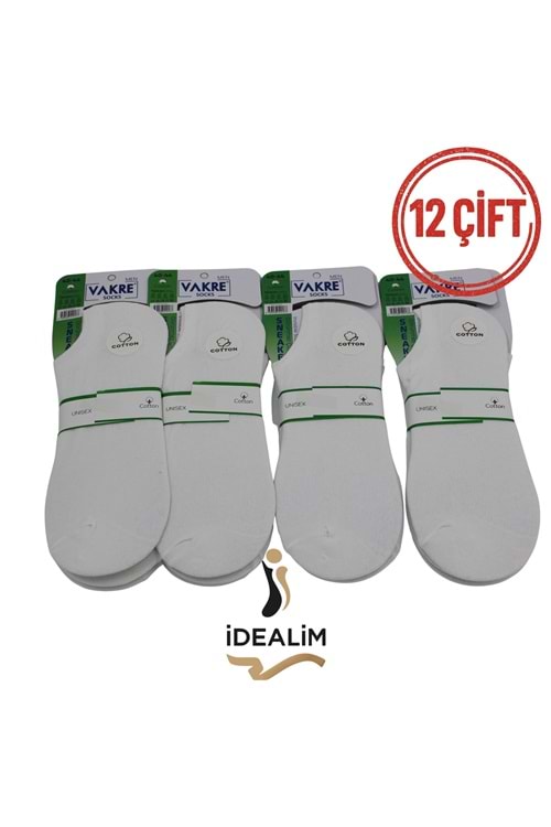VAKRE 12Lİ ERKEK PENYE SNEAKERS ÇORAP - BEYAZ - 40-44