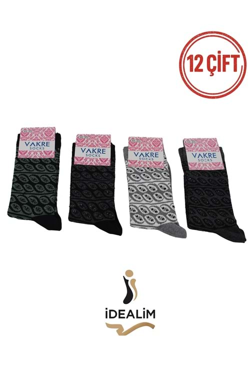 VAKRE 12Lİ BAYAN SOKET ÇORAP - COTTON-B-HALKA DESEN - ASORTİ - 36-40