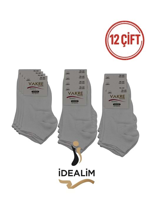VAKRE 12Lİ BAYAN PATİK ÇORAP - B-DÜZ PATİK - BEYAZ - 36-40