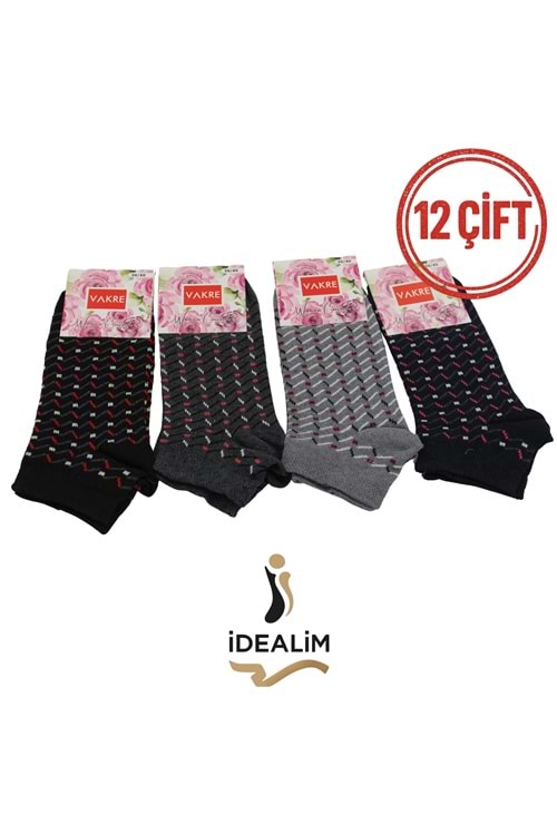 VAKRE 12Lİ BAYAN PATİK ÇORAP - B-KARELİ PATİK - ASORTİ - 36-40