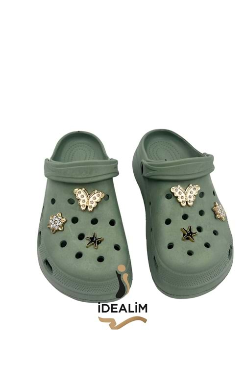 İDEALİM Rahat Tabanlı Yüksek Ölçekli Hastane Aşçı Hemşire Doktor Terliği - 222 FİĞÜRLÜ SÜSLÜ - ÇAĞLA YEŞİLİ (BEYAZ) - 36