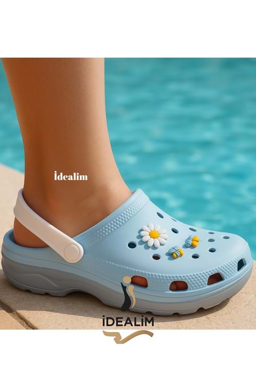 İDEALİM Rahat Tabanlı Yüksek Ölçekli Hastane Aşçı Hemşire Doktor Terliği - 222 FİĞÜRLÜ SÜSLÜ - MAVİ - 40