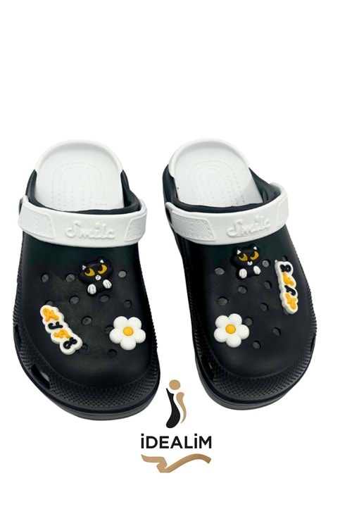 İDEALİM Rahat Tabanlı Yüksek Ölçekli Hastane Aşçı Hemşire Doktor Terliği - 222 FİĞÜRLÜ SÜSLÜ - SİYAH (BEYAZ) - 37