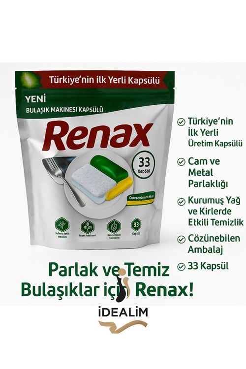 RENAX 33LÜ BULAŞIK MAKİNASI TABLETİ