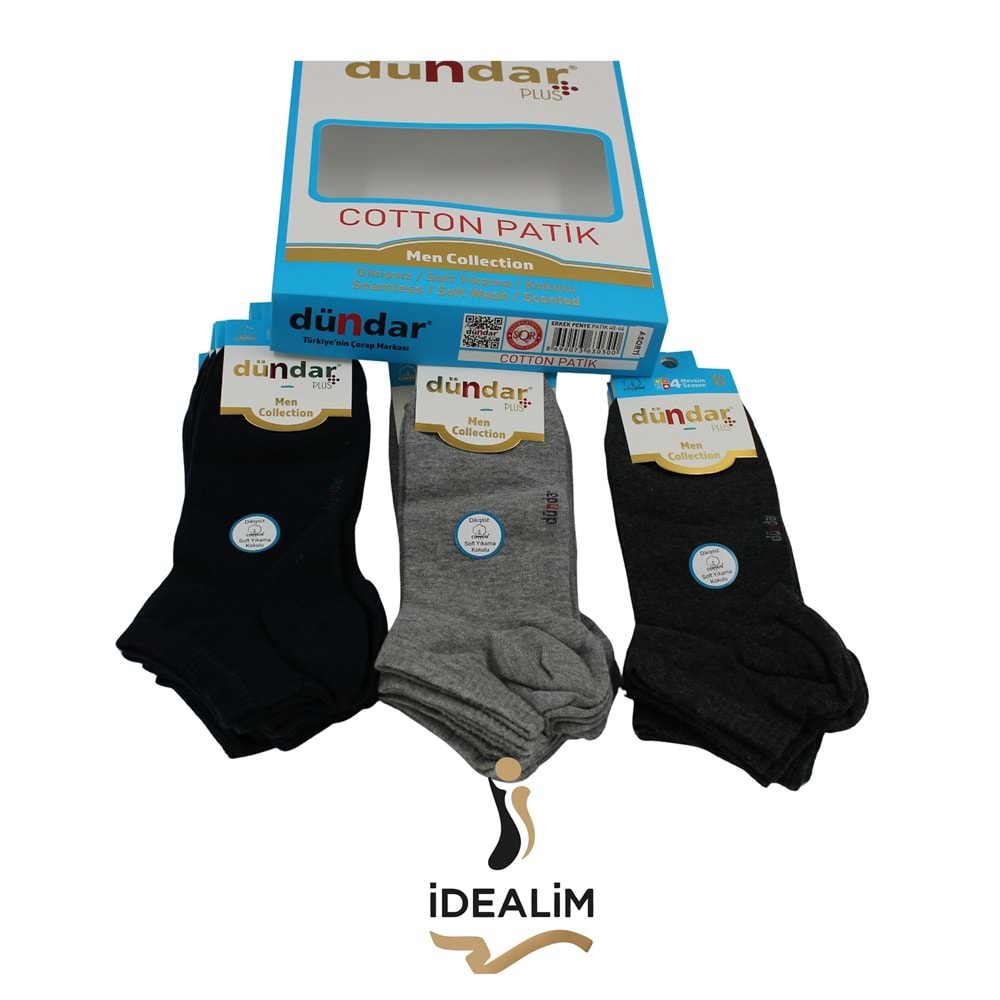 DÜNDAR PLUS 12Lİ ERKEK COTTON PATİK ÇORAP - COTTON - 0300-BEYAZ-40-44