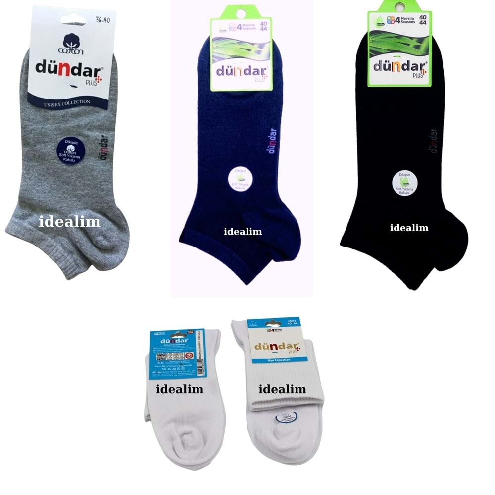 DÜNDAR PLUS 12Lİ ERKEK COTTON PATİK ÇORAP - COTTON - 0300-BEYAZ-40-44
