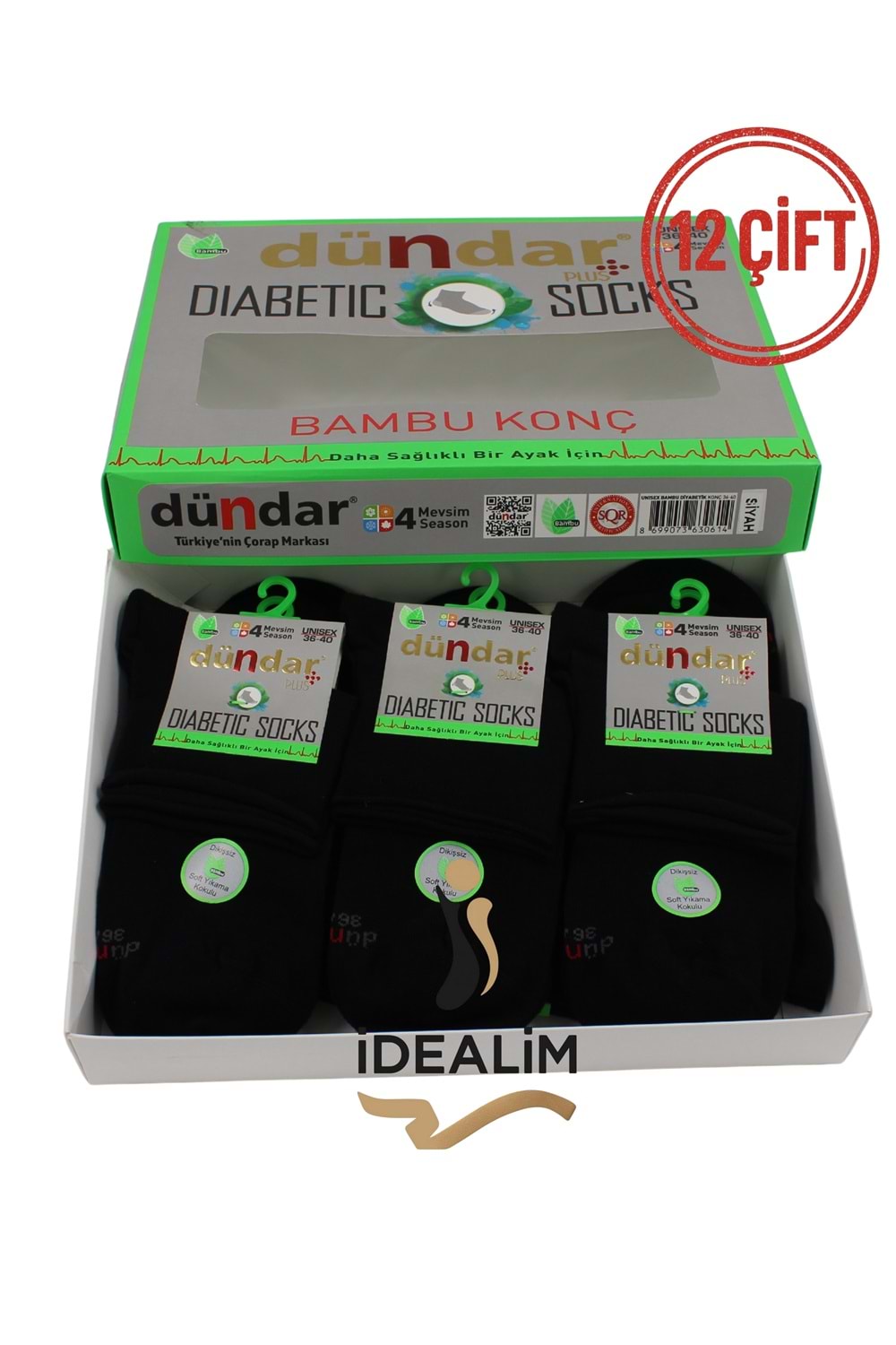 DÜNDAR 12Lİ UNISEX BAMBU KONÇ DİYABETİK - DÜNDAR - BAMBU-DİYABET - SİYAH - 36-40