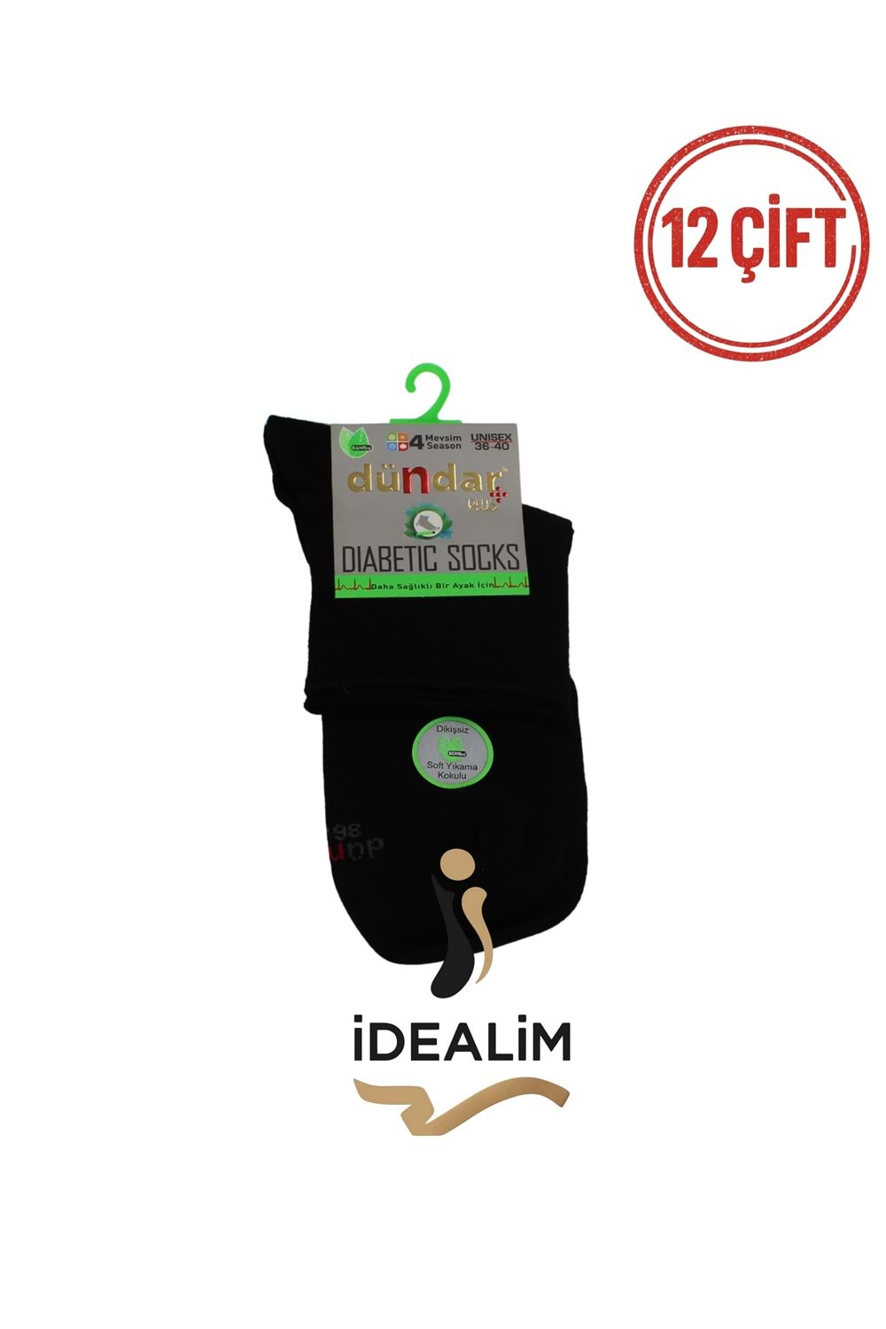 DÜNDAR 12Lİ UNISEX BAMBU KONÇ DİYABETİK - DÜNDAR - BAMBU-DİYABET - SİYAH - 36-40