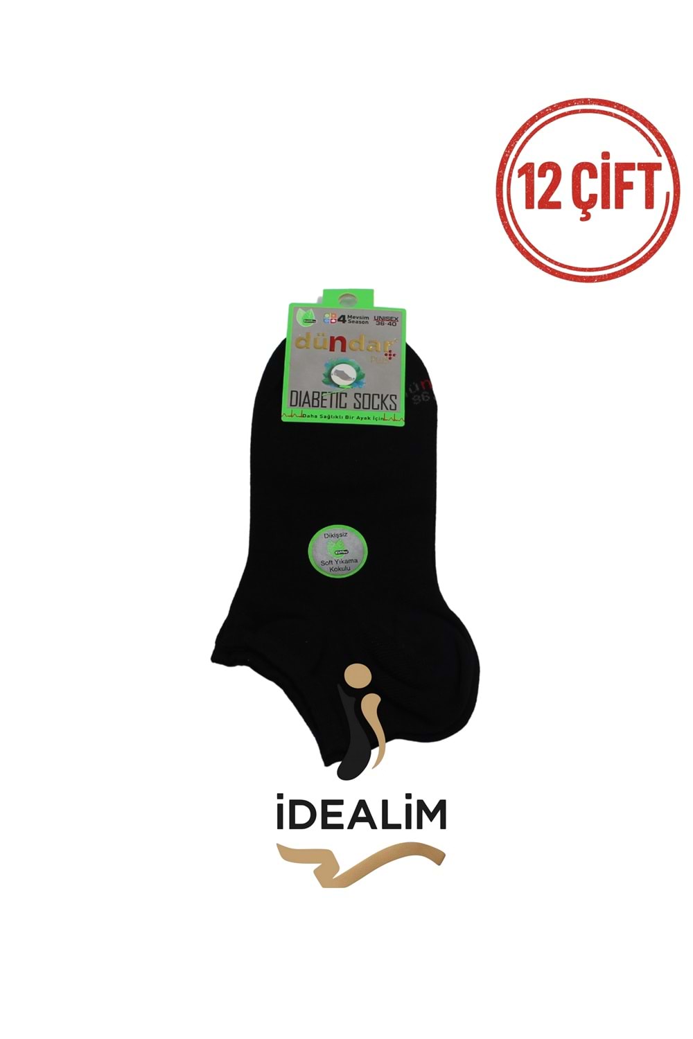 DÜNDAR 12Lİ UNISEX BAMBU DİYABETİK PATİK ÇORAP - DÜNDAR - BAMBU-DİYABET - SİYAH - 36-40