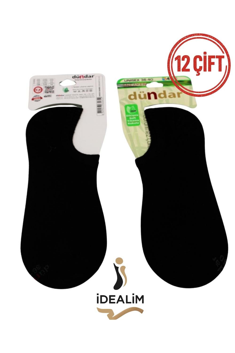 DÜNDAR PLUS 12Lİ UNİSEX SNEAKERS ÇORAP - DÜNDAR - BAMBU - SİYAH - 36-40