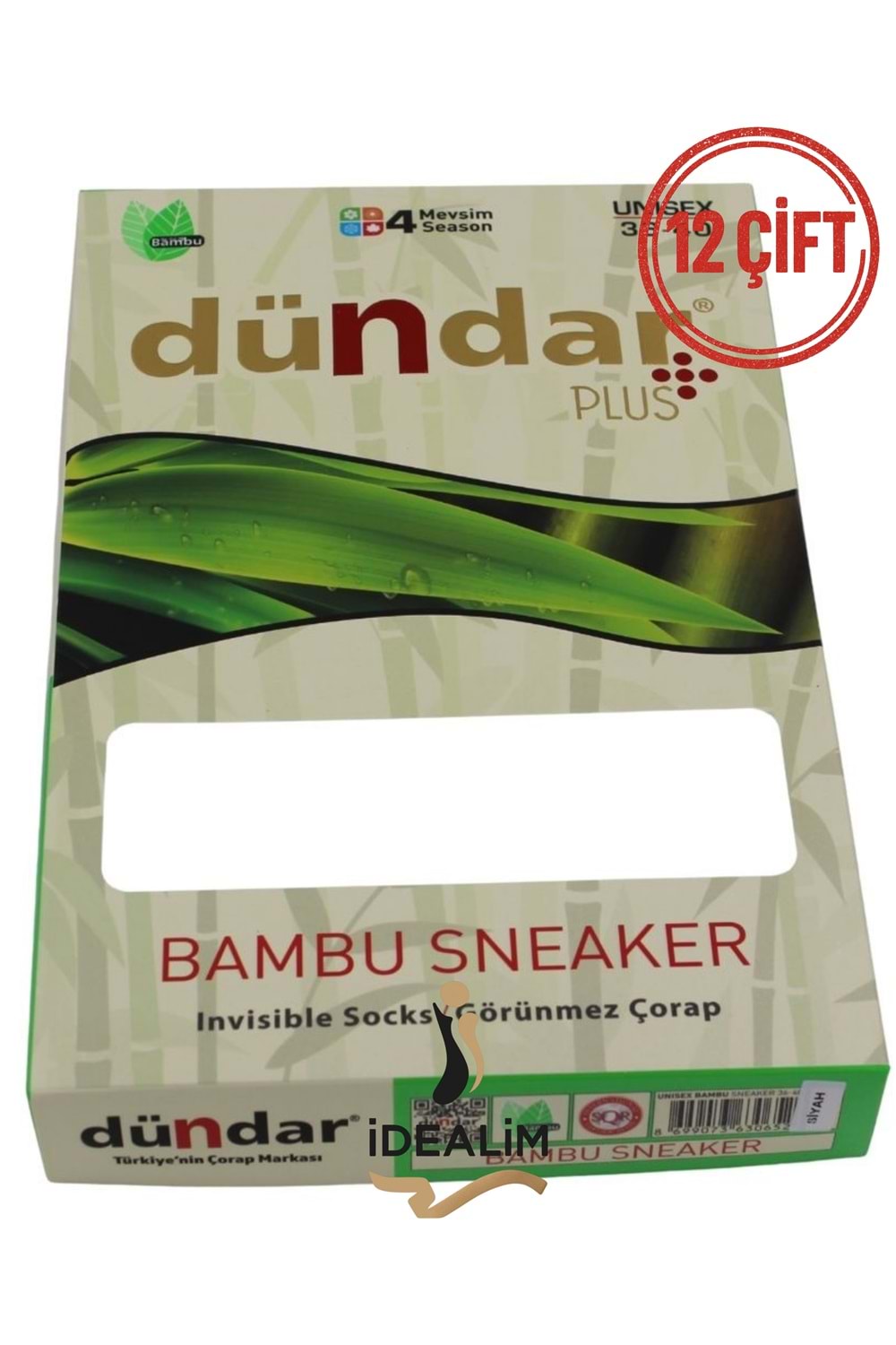 DÜNDAR PLUS 12Lİ UNİSEX SNEAKERS ÇORAP - DÜNDAR - BAMBU - SİYAH - 36-40