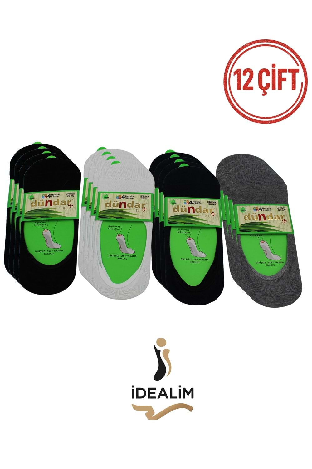 DÜNDAR 12Lİ UNISEX BAMBU BABET ÇORAP - BAMBU - ASORTİ - 36-40