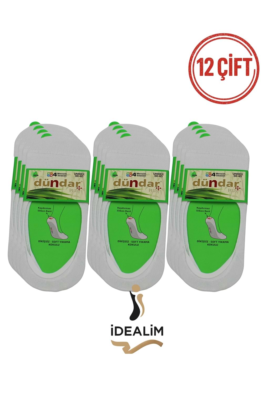 DÜNDAR 12Lİ UNISEX BAMBU BABET ÇORAP - BAMBU - BEYAZ - 36-40