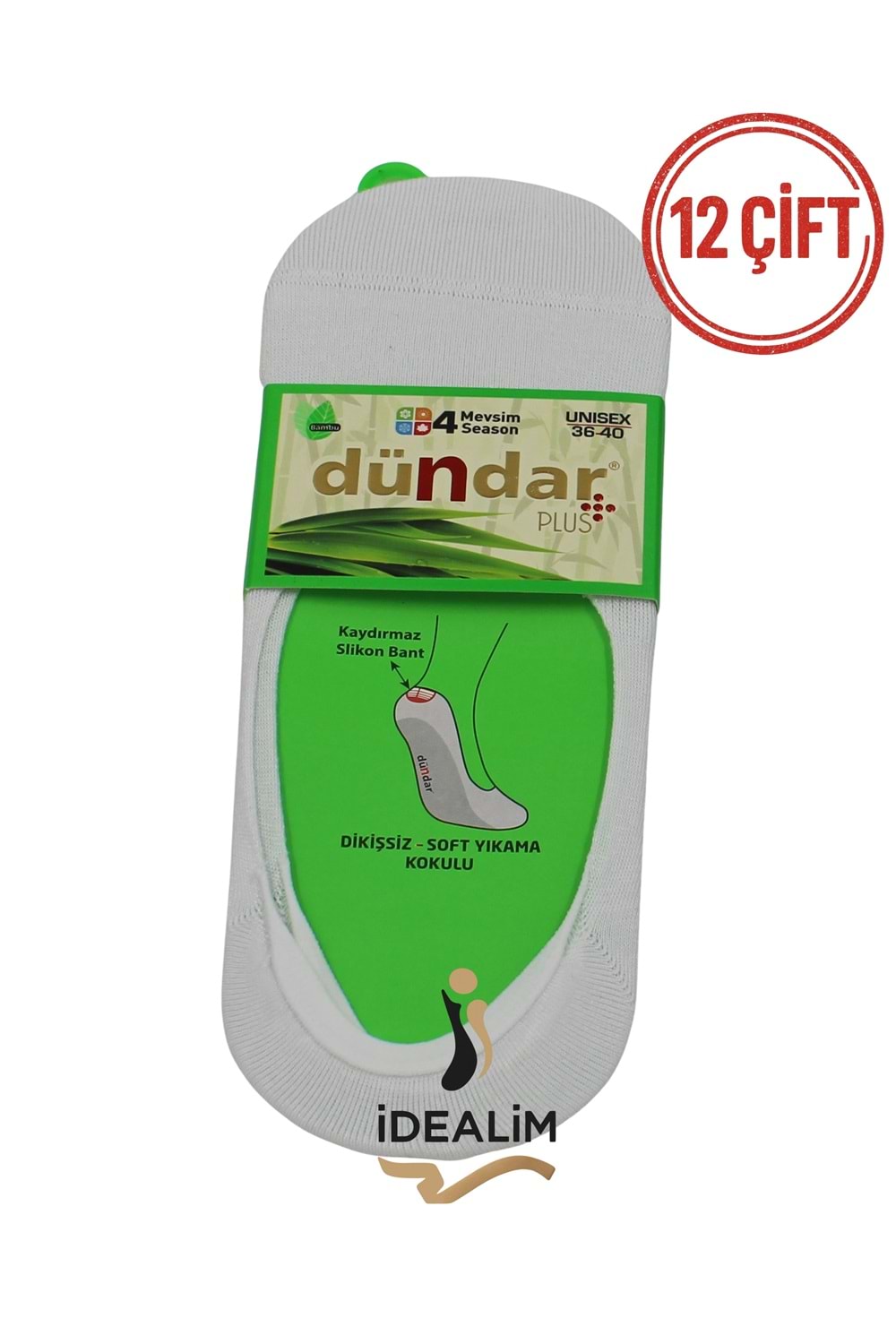 DÜNDAR 12Lİ UNISEX BAMBU BABET ÇORAP - BAMBU - BEYAZ - 36-40