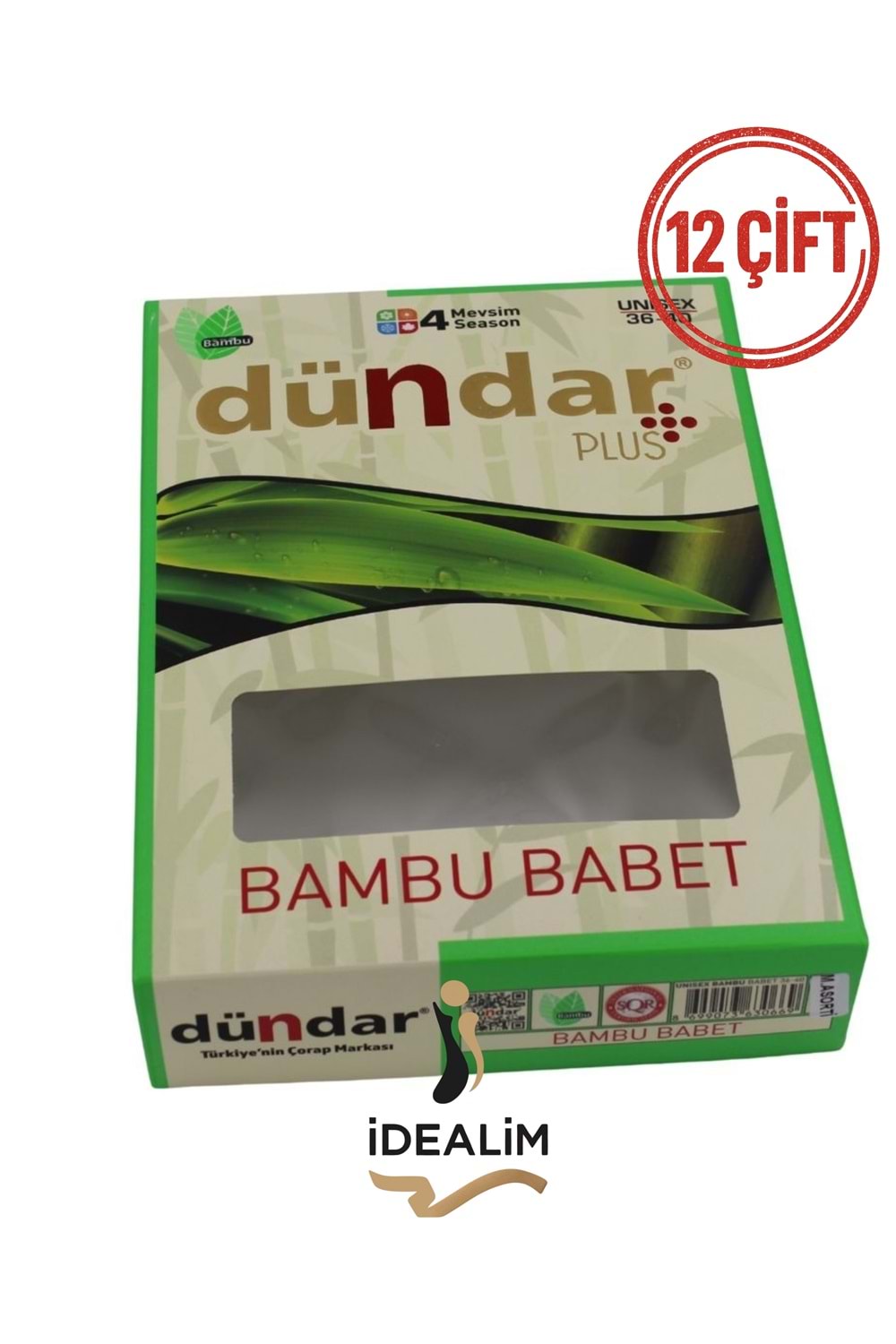 DÜNDAR 12Lİ UNISEX BAMBU BABET ÇORAP - BAMBU - BEYAZ - 36-40