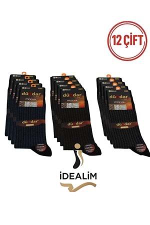DÜNDAR PLUS 12Lİ ERKEK MODAL LYCRA SOKET ÇORAP - MODAL - ASORTİ - 40-44