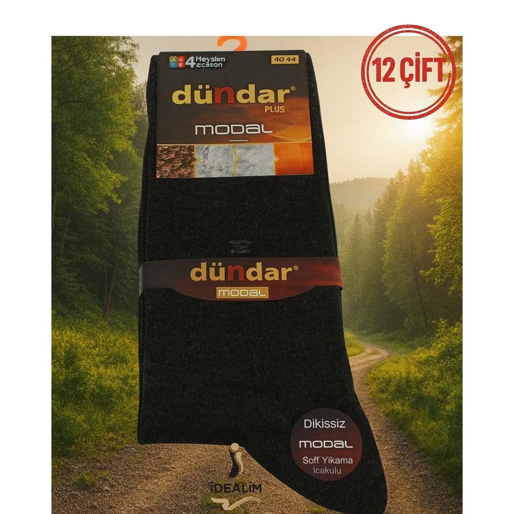 DÜNDAR PLUS 12Lİ ERKEK MODAL LYCRA SOKET ÇORAP - MODAL-E-1 - ASORTİ - 40-44