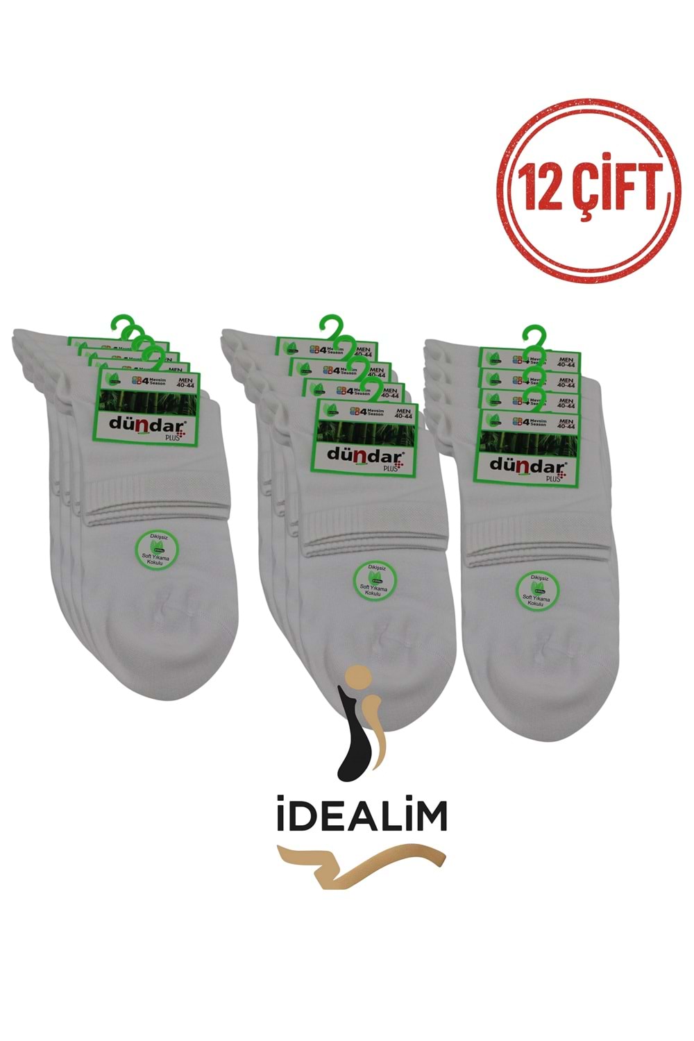 DÜNDAR PLUS 12Lİ ERKEK BAMBU KONÇ PATİK ÇORAP - DÜNDAR - BAMBU - BEYAZ - 40-44