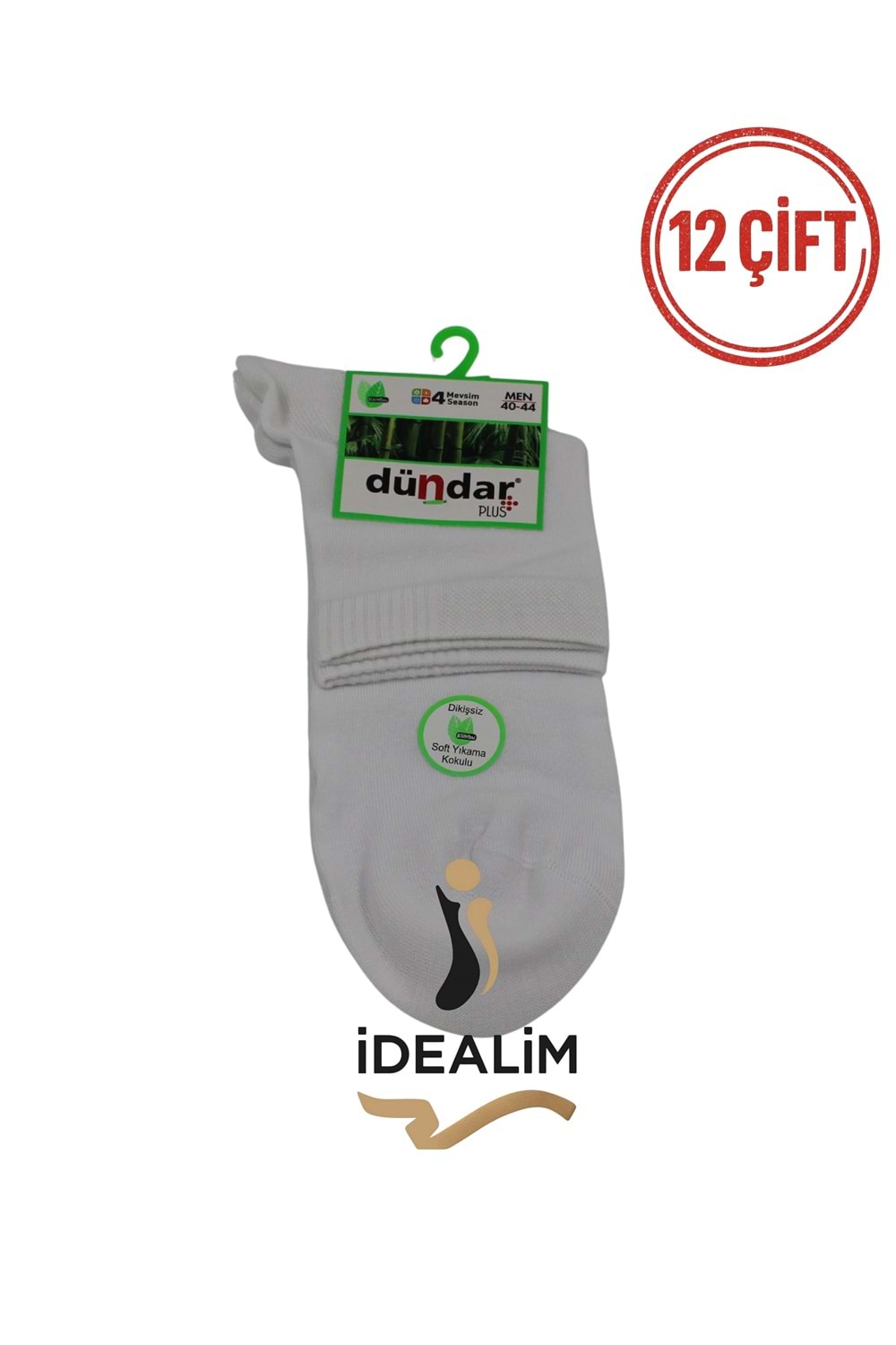 DÜNDAR PLUS 12Lİ ERKEK BAMBU KONÇ PATİK ÇORAP - DÜNDAR - BAMBU - BEYAZ - 40-44