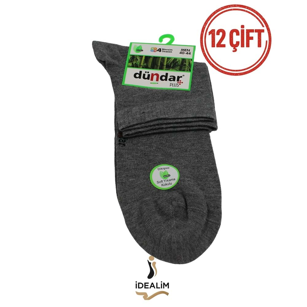 DÜNDAR PLUS 12Lİ ERKEK BAMBU KONÇ PATİK ÇORAP - DÜNDAR - BAMBU - GRİ - 40-44