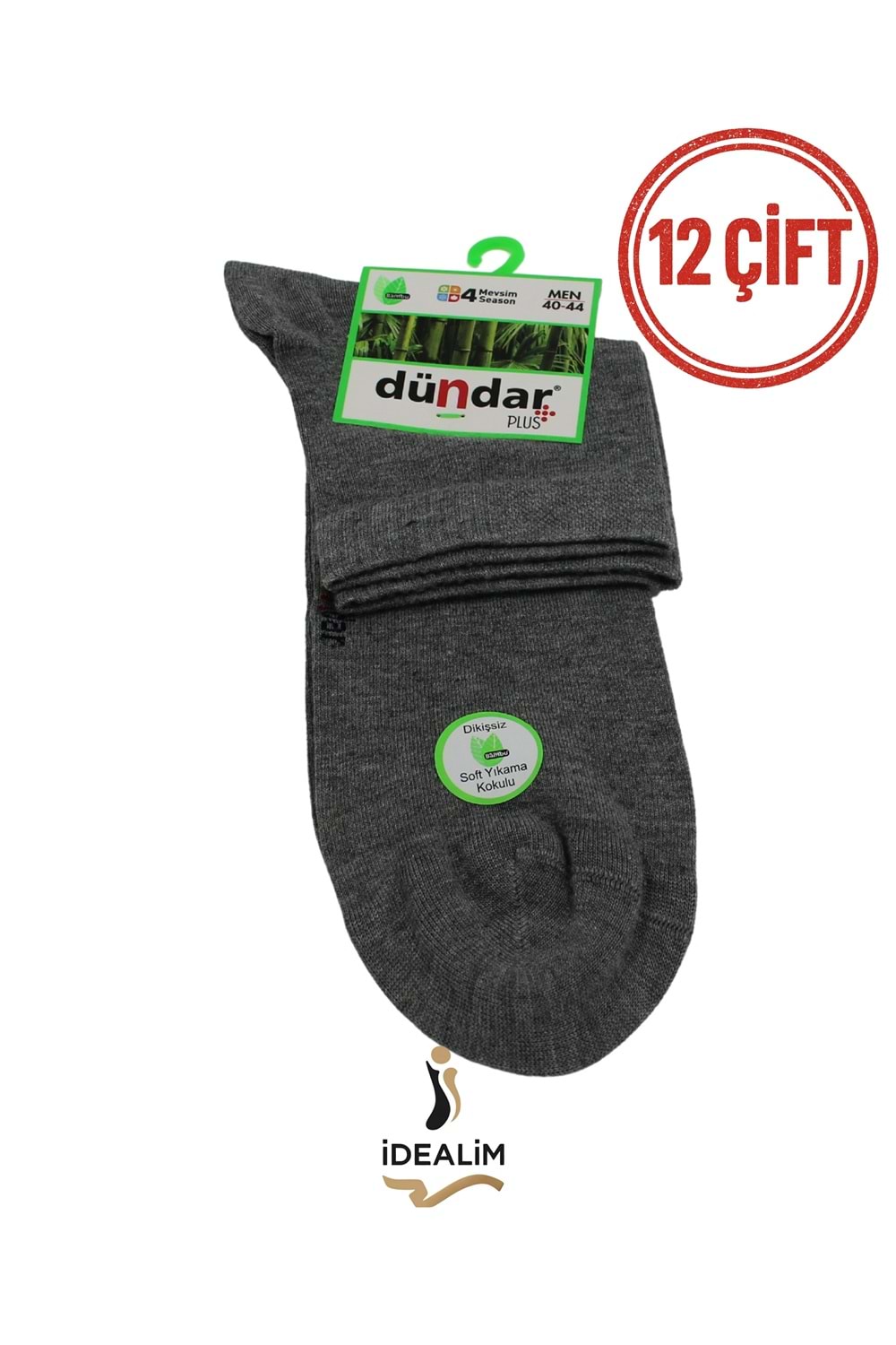 DÜNDAR PLUS 12Lİ ERKEK BAMBU KONÇ PATİK ÇORAP - DÜNDAR - BAMBU - GRİ - 40-44
