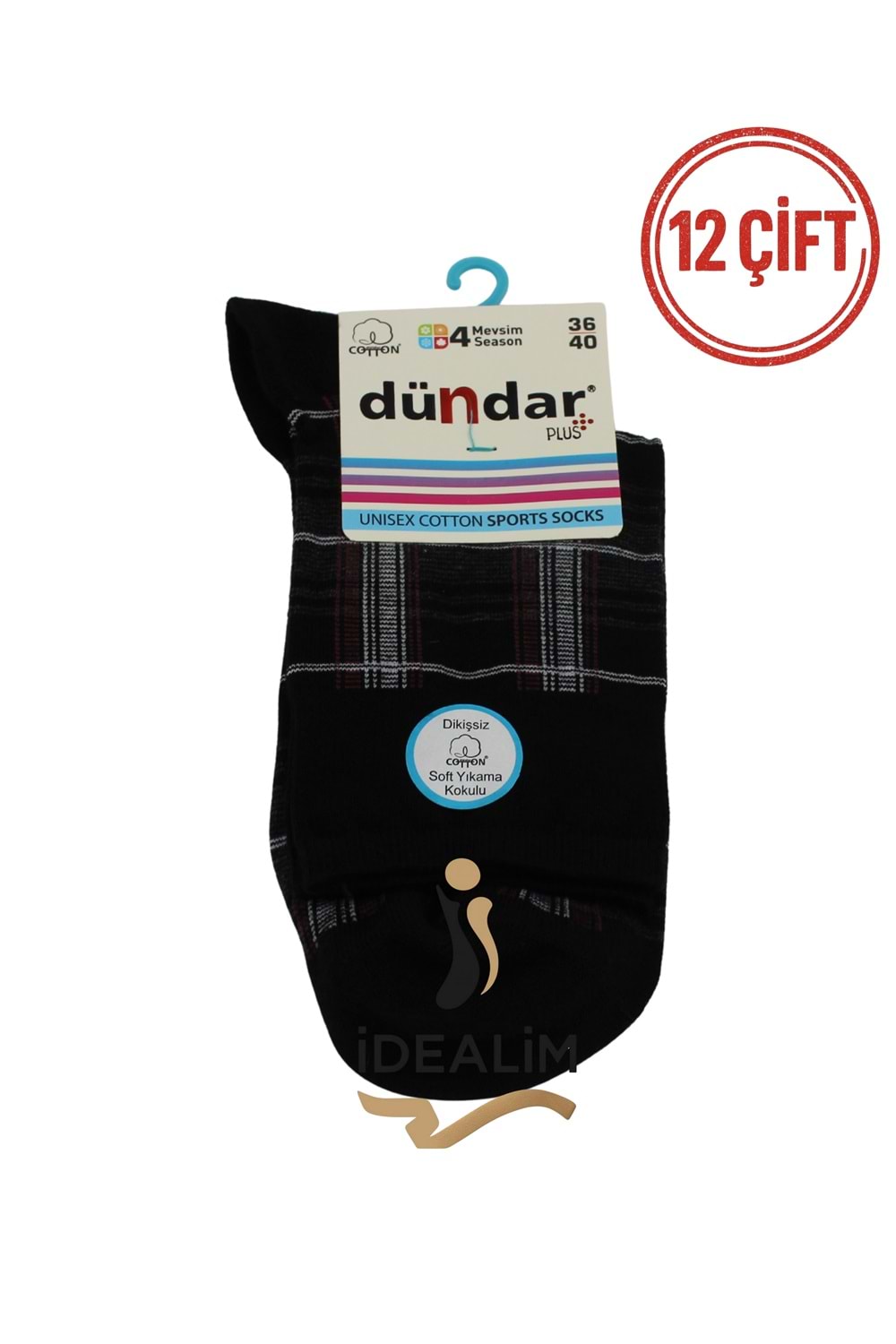 DÜNDAR PLUS 12Lİ COTTON UNISEX SPORTS ÇORAP - DÜNDAR - COTTON - ASORTİ - 36-40