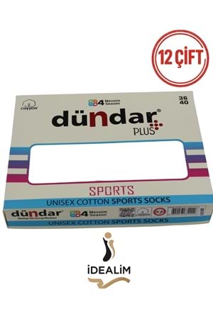 DÜNDAR PLUS 12Lİ COTTON UNISEX SPORTS ÇORAP - DÜNDAR - COTTON - BEYAZ - 36-40