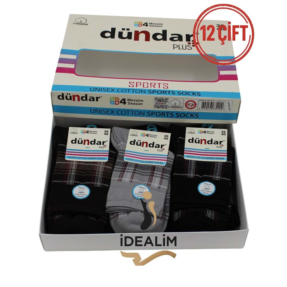 DÜNDAR PLUS 12Lİ COTTON UNISEX SPORTS ÇORAP