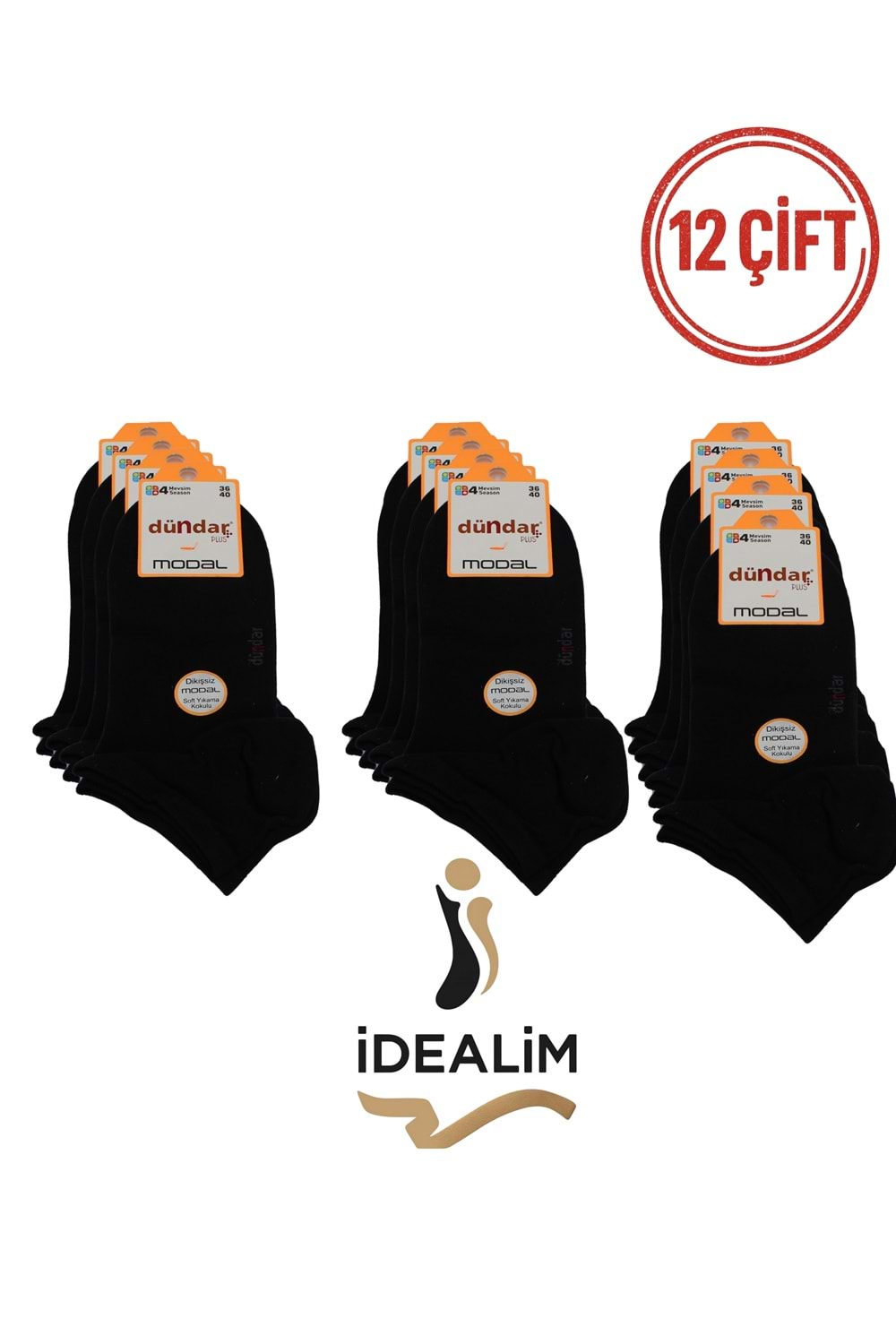 DÜNDAR PLUS 12Lİ KADIN MODAL PATİK ÇORAP - MODAL - SİYAH - 36-40