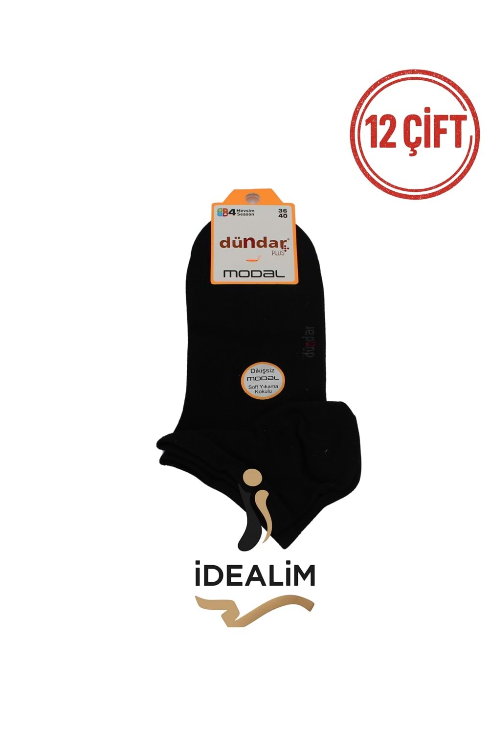 DÜNDAR PLUS 12Lİ KADIN MODAL PATİK ÇORAP - MODAL - SİYAH - 36-40