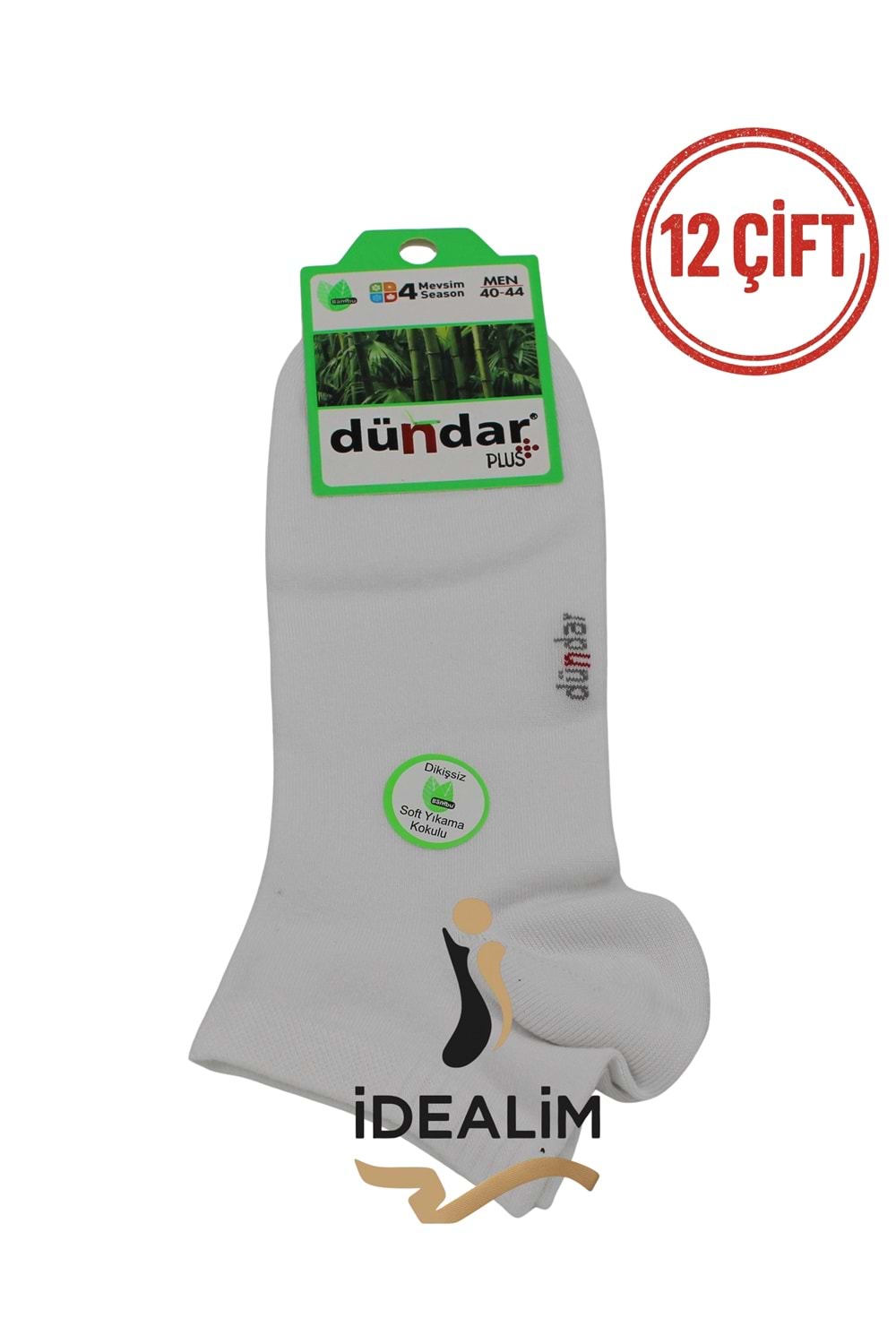 DÜNDAR PLUS 12Lİ ERKEK BAMBU PATİK ÇORAP - DÜNDAR - BAMBU - BEYAZ - 40-44