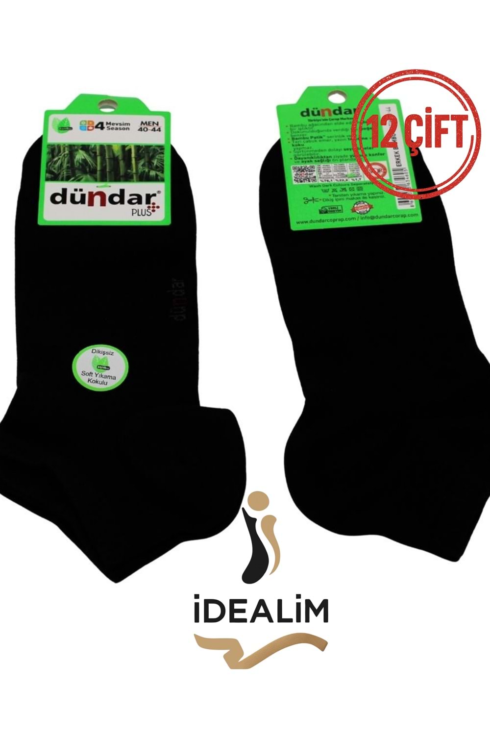 DÜNDAR PLUS 12Lİ ERKEK BAMBU PATİK ÇORAP - DÜNDAR - BAMBU - SİYAH - 40-44
