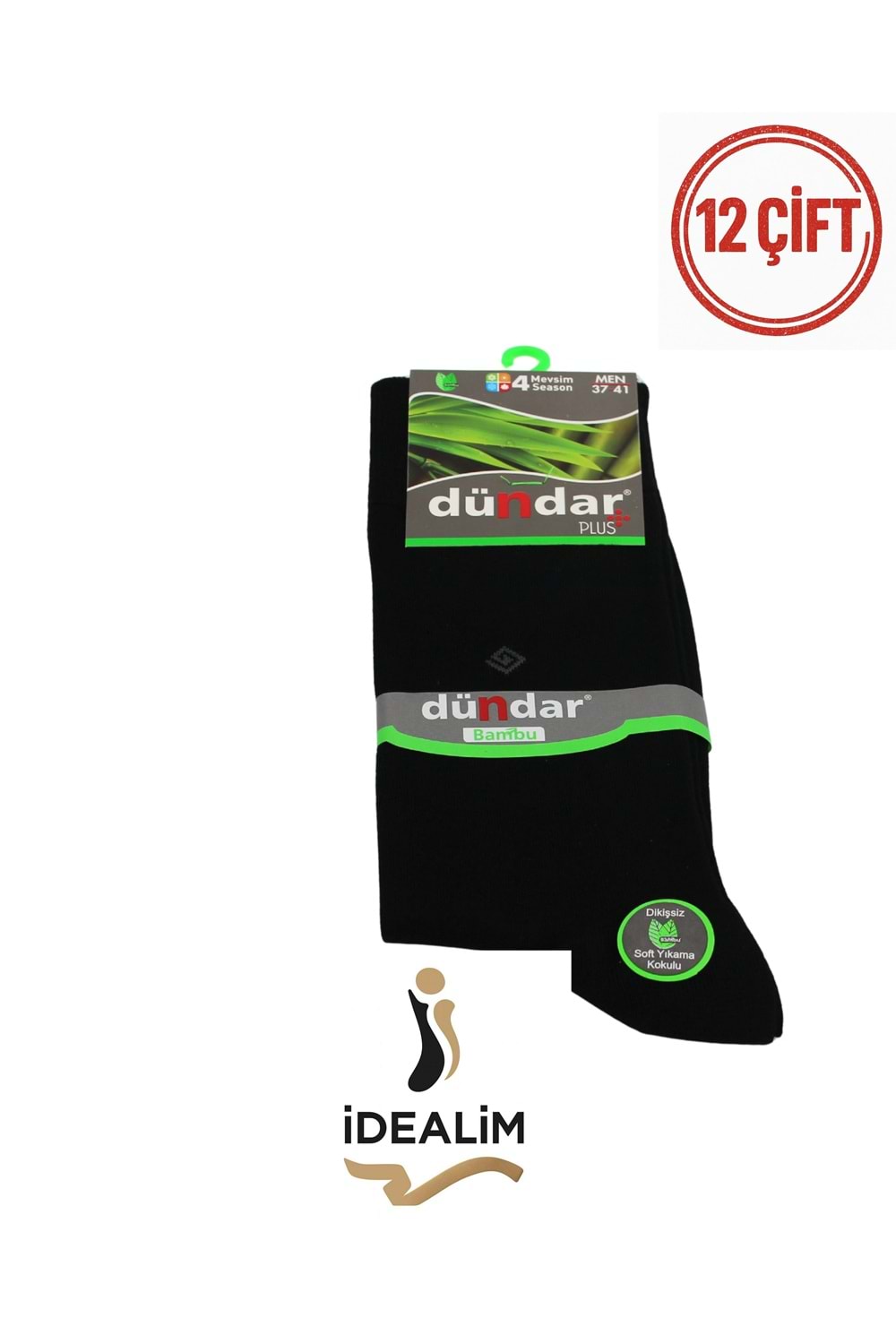 DÜNDAR PLUS 12Lİ GARSON BAMBU 4 MEVSİM ÇORAP - BAMBU - 4780-SİYAH-36-40