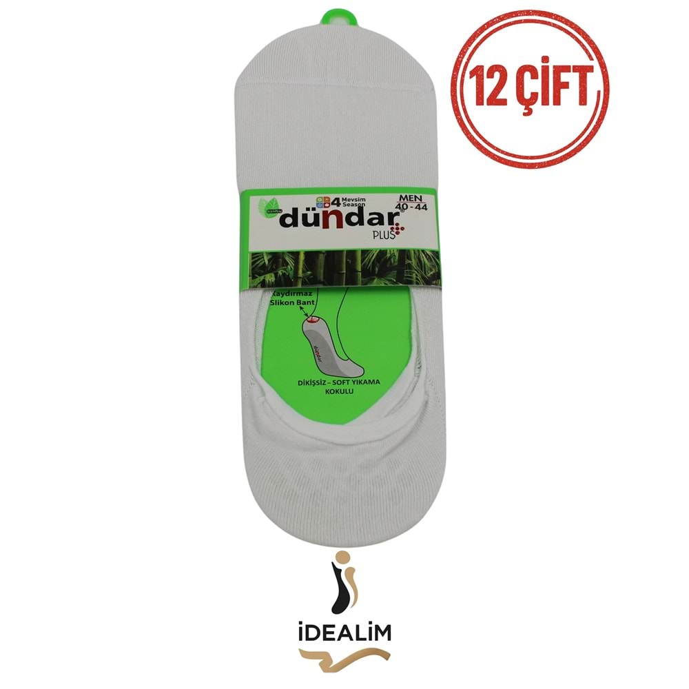 DÜNDAR PLUS 12Lİ ERKEK BAMBU BABET ÇORAP - BAMBU - BEYAZ - 40-44