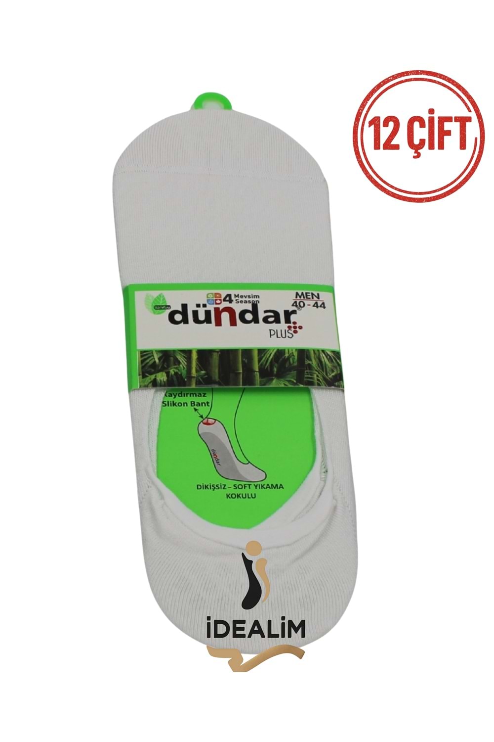 DÜNDAR PLUS 12Lİ ERKEK BAMBU BABET ÇORAP - BAMBU - BEYAZ - 40-44