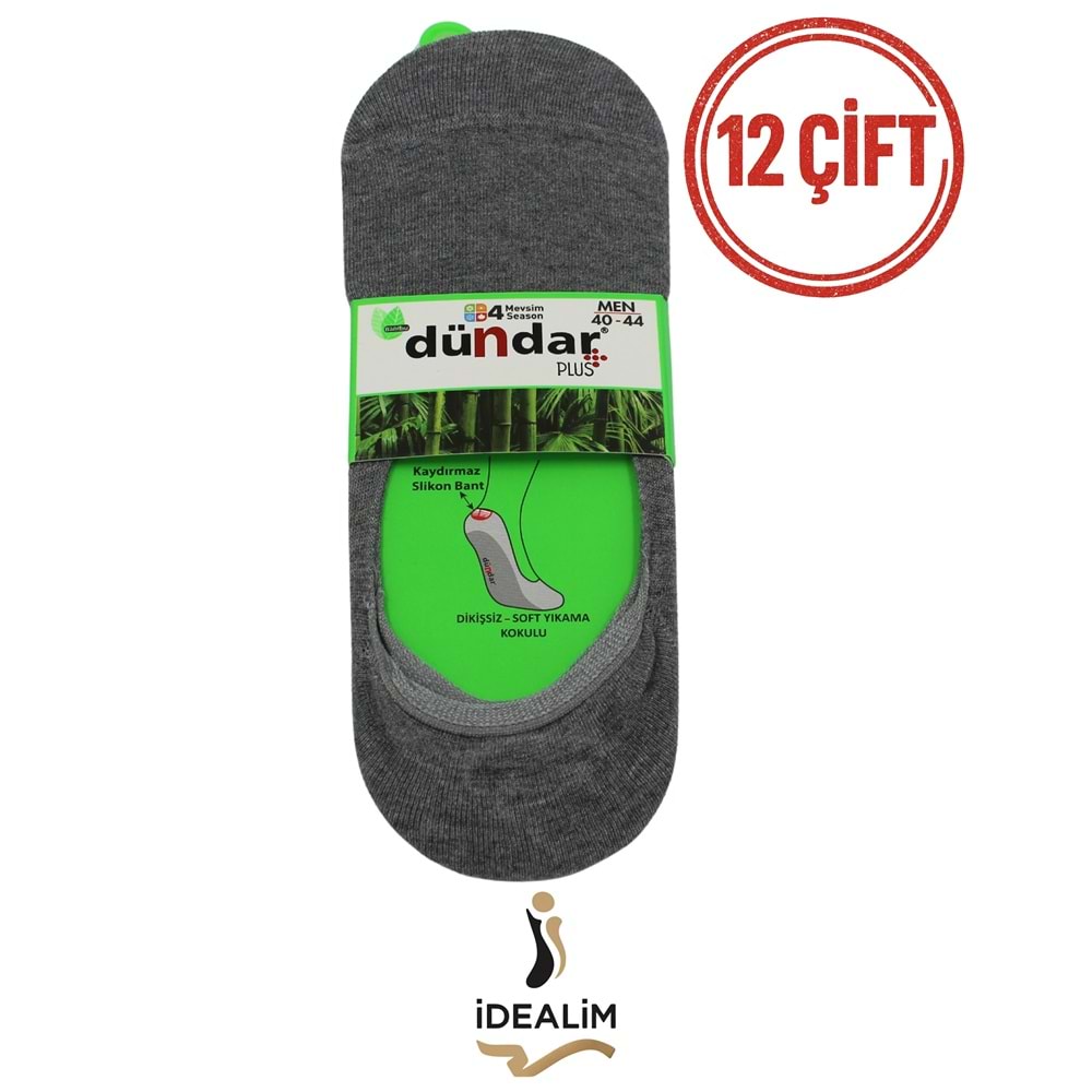 DÜNDAR PLUS 12Lİ ERKEK BAMBU BABET ÇORAP - BAMBU - GRİ - 40-44