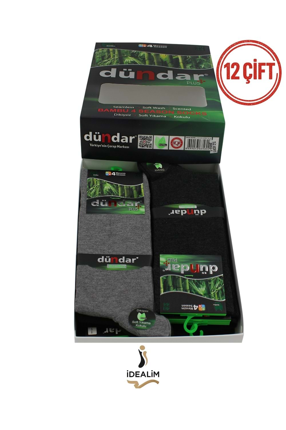 DÜNDAR PLUS 12Lİ ERKEK BAMBU LYCRA SOKET ÇORAP - BAMBU - ASORTİ - 40-44