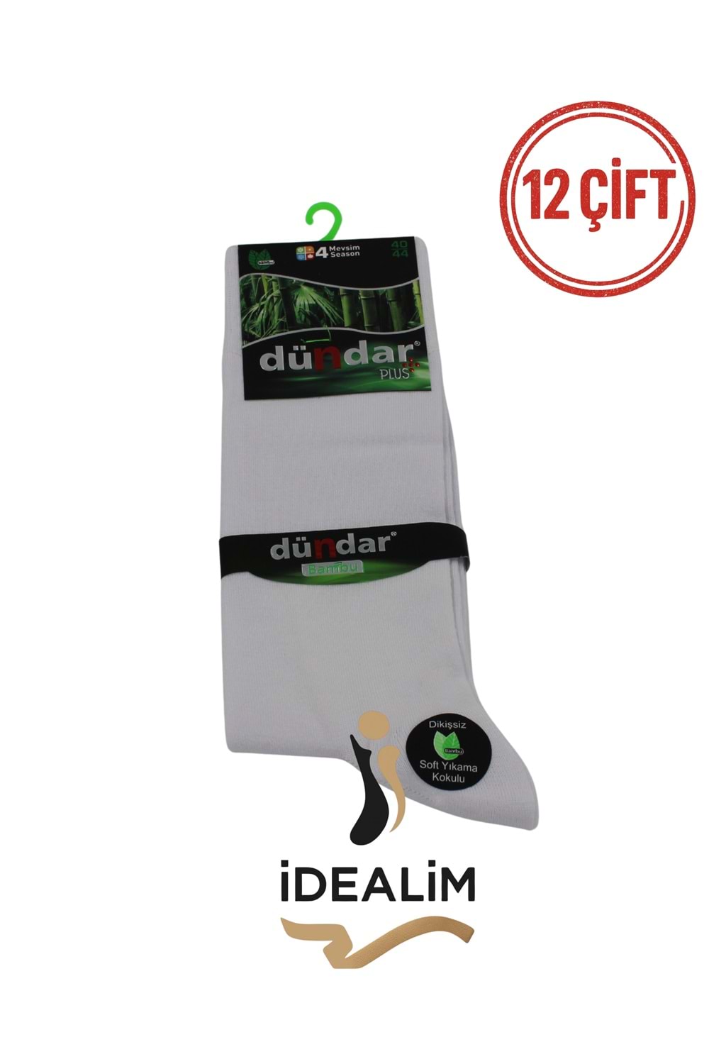 DÜNDAR PLUS 12Lİ ERKEK BAMBU LYCRA SOKET ÇORAP - BAMBU - BEYAZ - 40-44