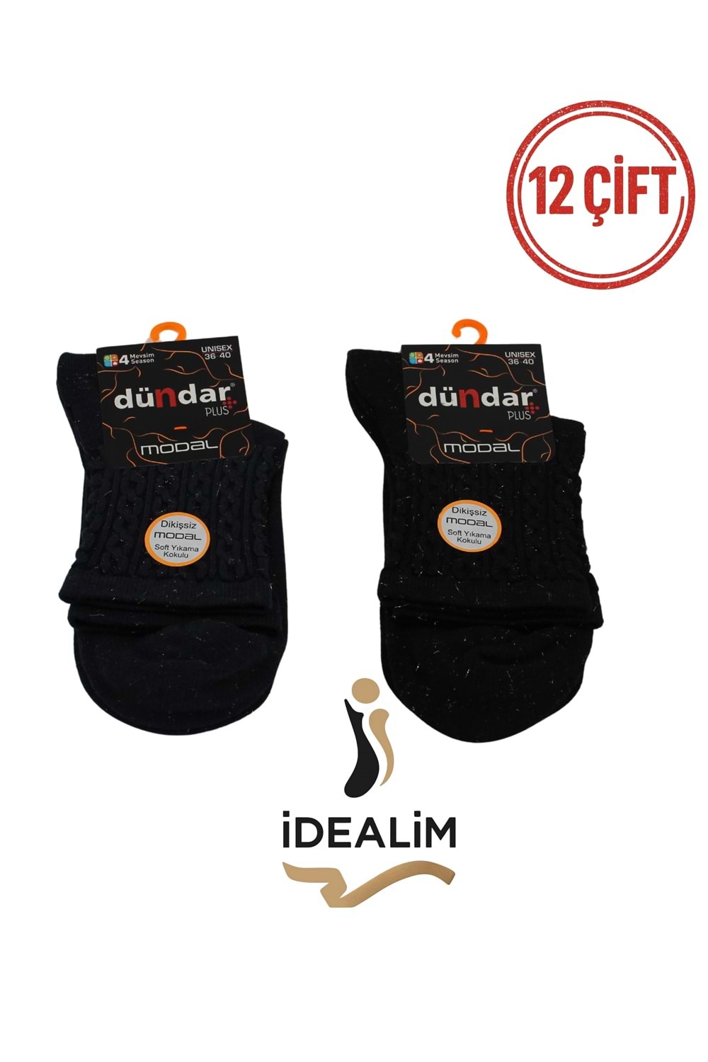 DÜNDAR PLUS 12Lİ KADIN MODAL SOKET ÇORAP - DÜNDAR - MODAL-5725-35-SİMLİ - ASORTİ - 36-40