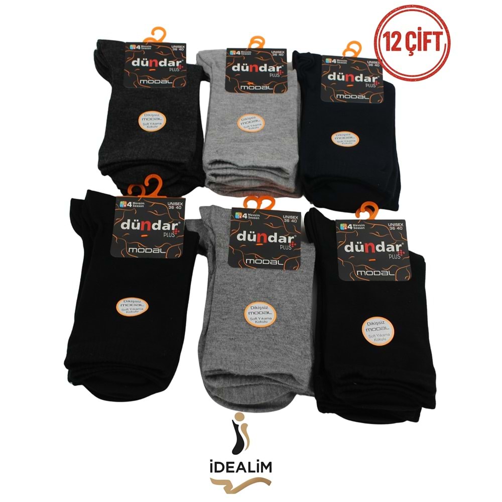 DÜNDAR PLUS 12Lİ KADIN MODAL SOKET ÇORAP - MODAL-B-1 - A.ASORTİ - 36-40