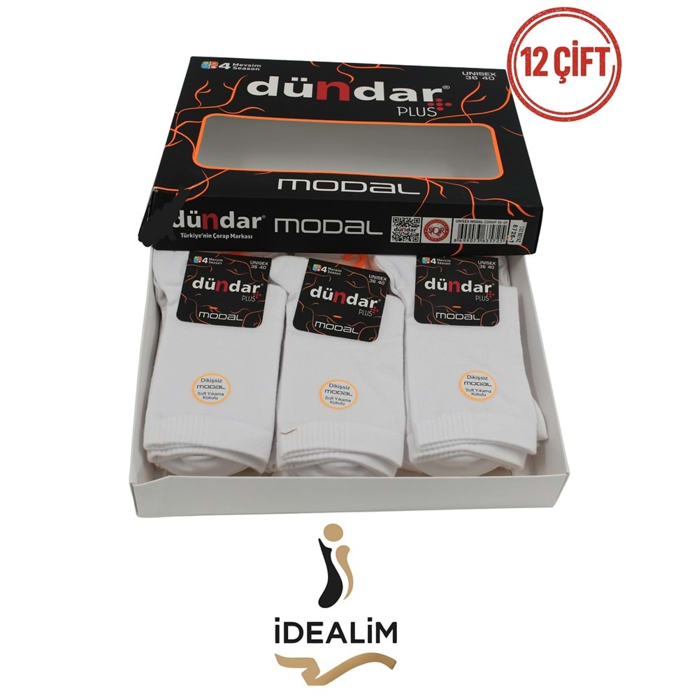 DÜNDAR PLUS 12Lİ KADIN MODAL SOKET ÇORAP - MODAL - BEYAZ - 36-40